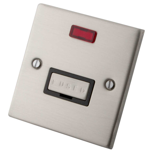 M2 Decorative 13A Unswitched Fused Spur with Neon Black Insert Brushed Stainless Steel