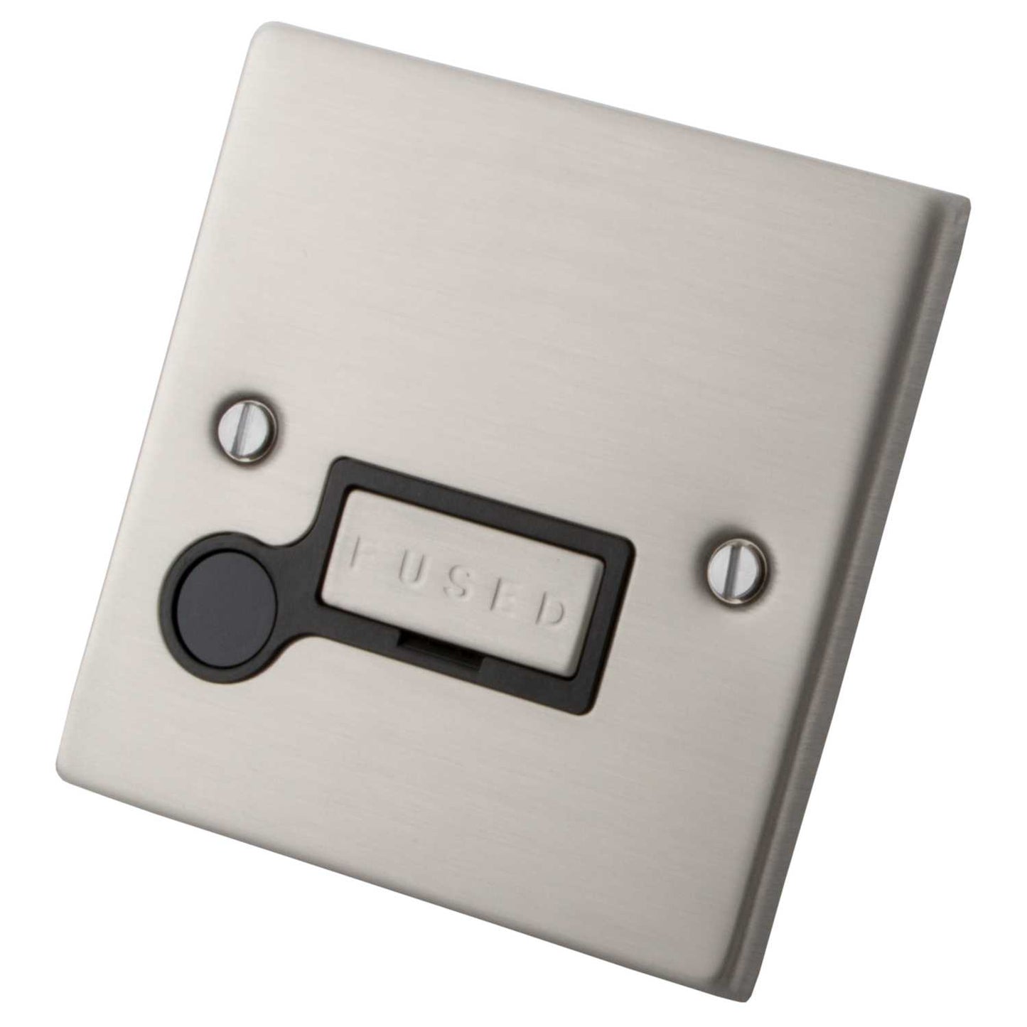 M2 Decorative 13A Unswitched Fused Spur with Flex Outlet Black Insert Brushed Stainless Steel