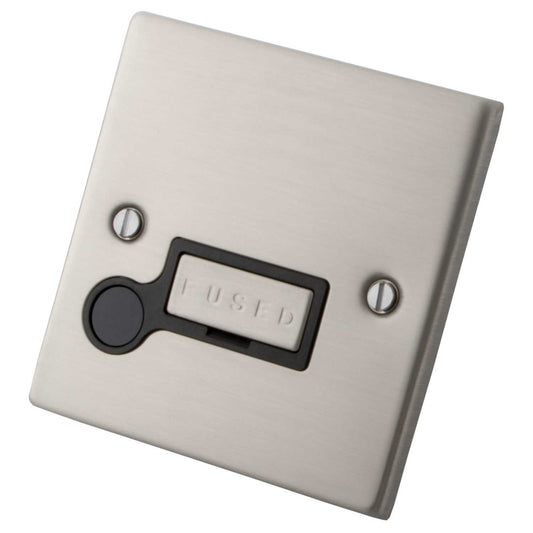 M2 Decorative 13A Unswitched Fused Spur with Flex Outlet Black Insert Brushed Stainless Steel