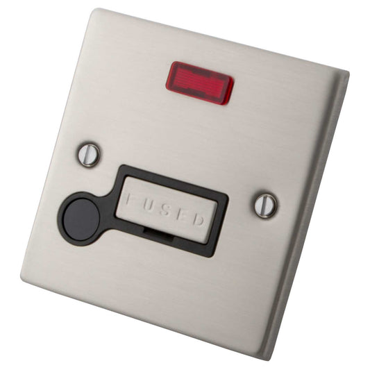 M2 Decorative 13A Unswitched Fused Spur with Neon Black Insert Brushed Stainless Steel
