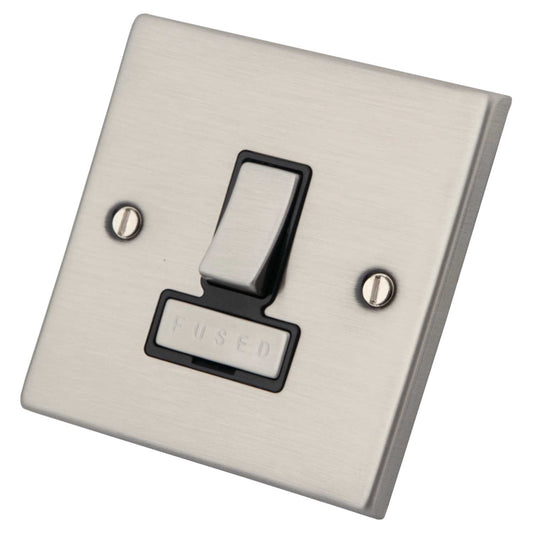 M2 Decorative 13A Switched Fused Spur Black Insert Brushed Stainless Steel