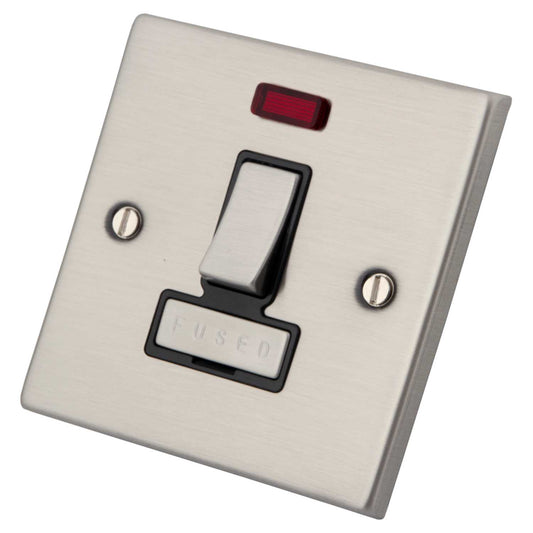 M2 Decorative 13A Switched Fused Spur with Neon Black Insert Brushed Stainless Steel