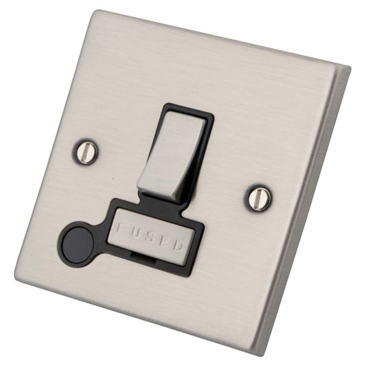 M2 Decorative 13A Switched Fused Spur with Flex Outlet Black Insert Brushed Stainless Steel