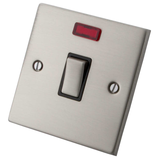 M2 Decorative 20A DP Switch with Neon Black Insert Brushed Stainless Steel