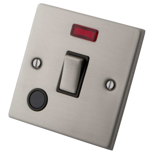 M2 Decorative 20A DP Switch with Neon and Flex Outlet Black Insert Brushed Stainless Steel