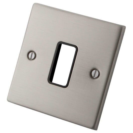 M2 Decorative 1 Gang 1 Module Front Plate Black Insert Brushed Stainless Steel
