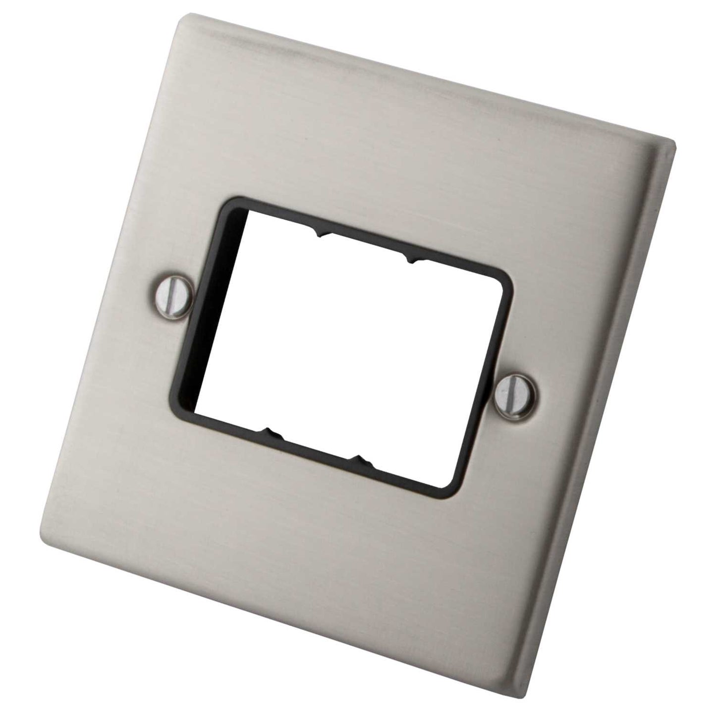 M2 Decorative 1 Gang 3 Module Front Plate Black Insert Brushed Stainless Steel