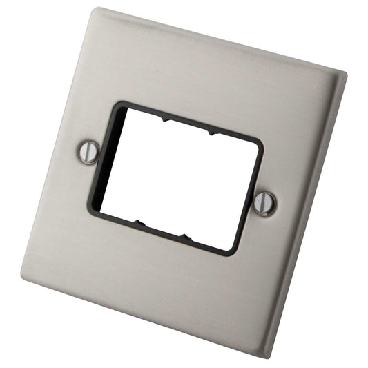 M2 Decorative 1 Gang 3 Module Front Plate Black Insert Brushed Stainless Steel