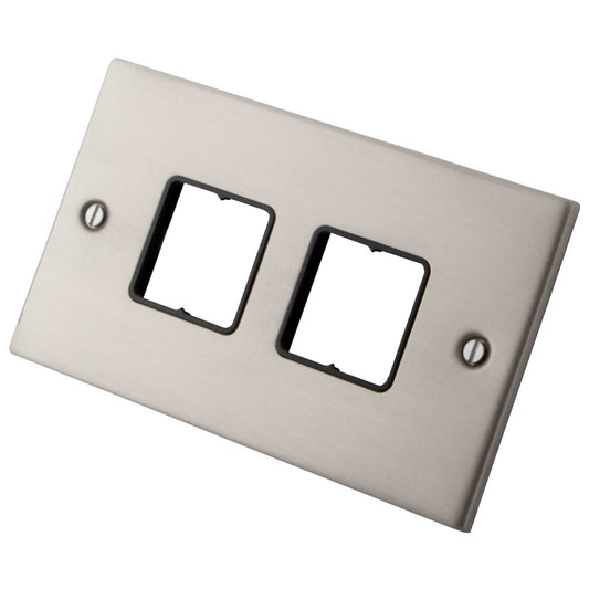 M2 Decorative 2 Gang 4 Module Front Plate Black Insert Brushed Stainless Steel