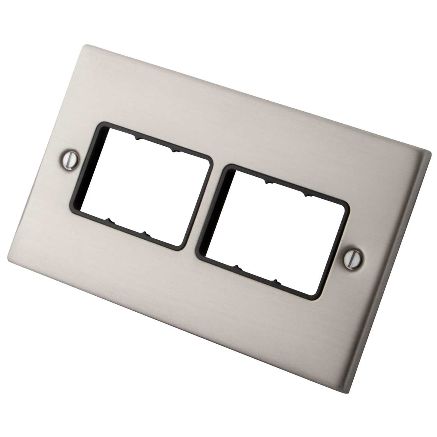 M2 Decorative 2 Gang 6 Module Front Plate Black Insert Brushed Stainless Steel