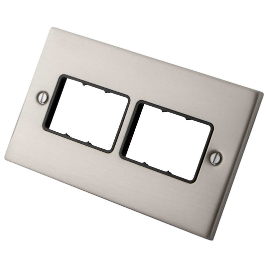M2 Decorative 2 Gang 6 Module Front Plate Black Insert Brushed Stainless Steel