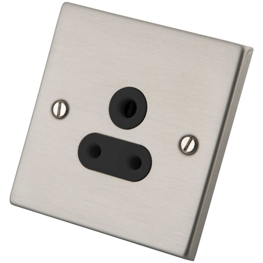 M2 Decorative 5A 1 Gang Unswitched Socket Black Insert Brushed Stainless Steel