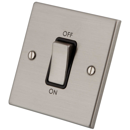 M2 Decorative 45A DP 1 Gang Switch Metal / Black Insert Brushed Stainless Steel