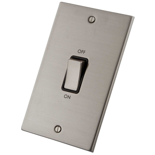 M2 Decorative 45A DP 2 Gang Vertical Switch Metal / Black Insert Brushed Stainless Steel