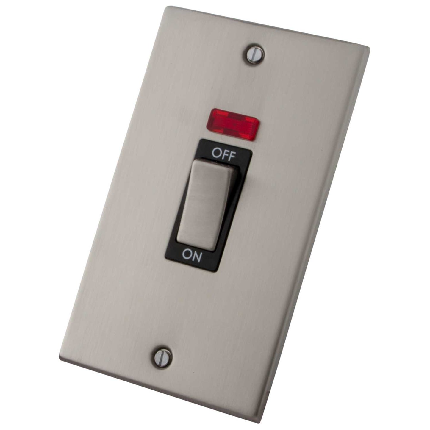 M2 Decorative 45A DP 2 Gang Vertical Switch with Neon Black Insert Brushed Stainless Steel