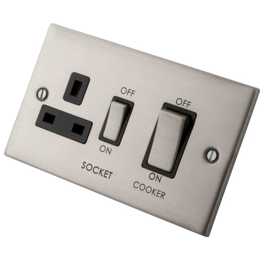 M2 Decorative 45A Cooker Control Unit Black Insert Brushed Stainless Steel