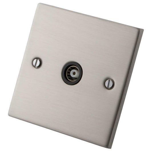 M2 Decorative 1 Gang Coaxial Socket Black Insert Brushed Stainless Steel
