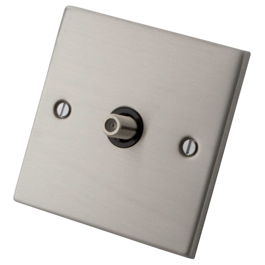 M2 Decorative 1 Gang Satellite Socket Black Insert Brushed Stainless Steel