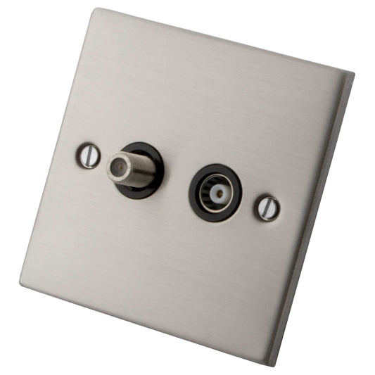 M2 Decorative 1 Gang Satellite and Coaxial Socket Black Insert Brushed Stainless Steel