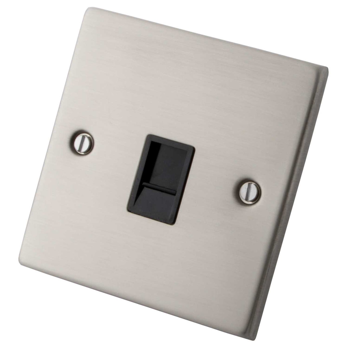 M2 Decorative 1 Gang RJ11 Telephone Socket Black Insert Brushed Stainless Steel