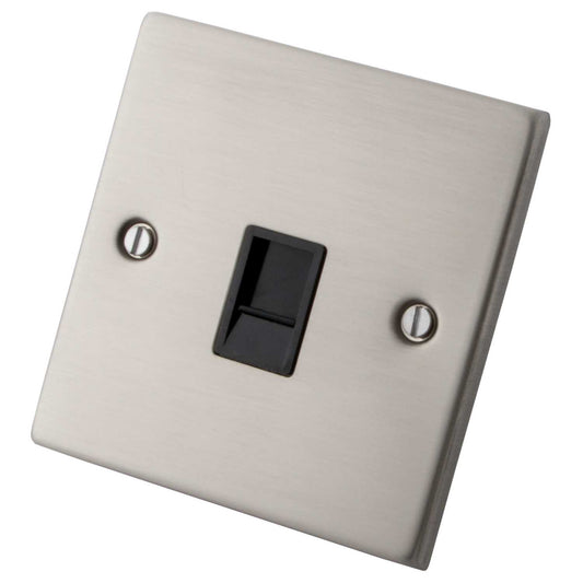 M2 Decorative 1 Gang RJ11 Telephone Socket Black Insert Brushed Stainless Steel