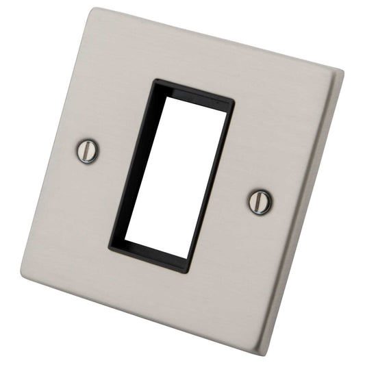 M2 Decorative 1 Gang 1 Euro Module Front Plate Black Insert Brushed Stainless Steel
