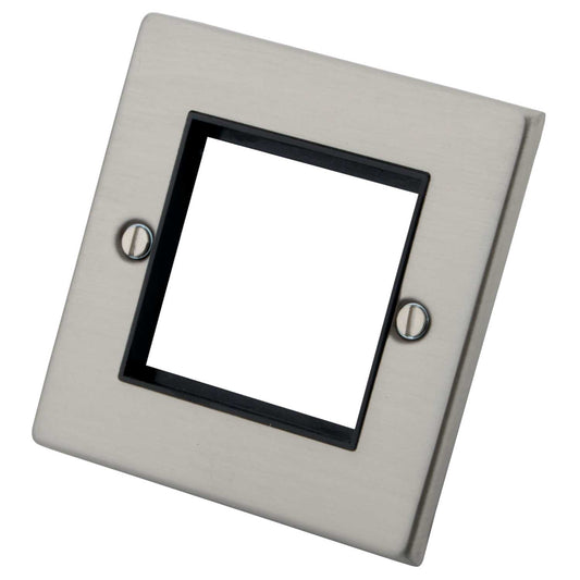 M2 Decorative 1 Gang 2 Euro Module Front Plate Black Insert Brushed Stainless Steel