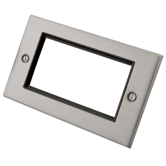 M2 Decorative 2 Gang 4 Euro Module Front Plate Black Insert Brushed Stainless Steel