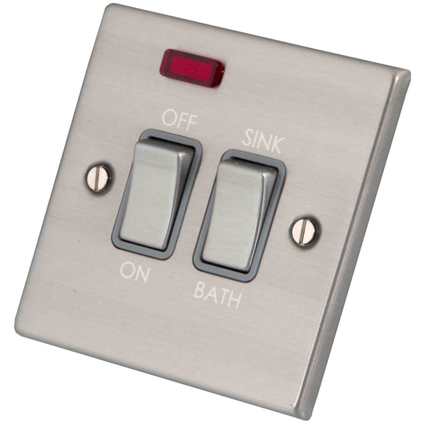 M2 Decorative 20A DP Switch with Neon marked Sink/Bath Grey Insert Brushed Stainless Steel