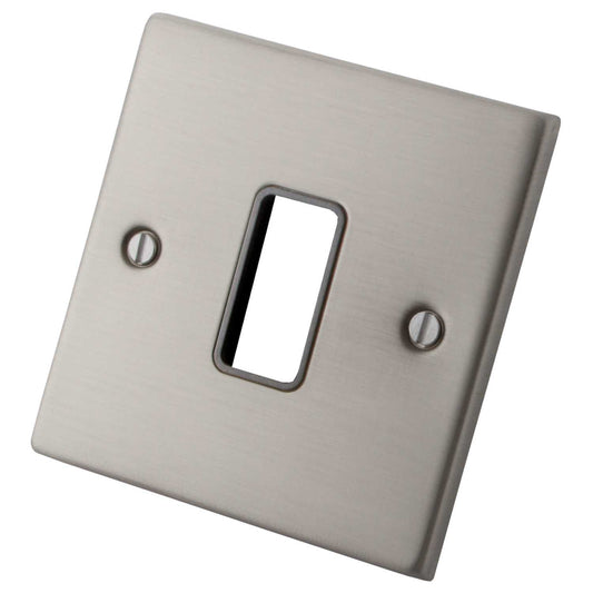 M2 Decorative 1 Gang 1 Module Front Plate Grey Insert Brushed Stainless Steel