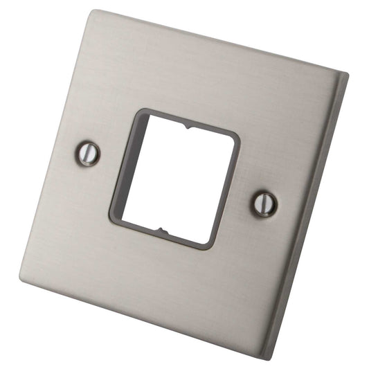 M2 Decorative 1 Gang 2 Module Front Plate Grey Insert Brushed Stainless Steel