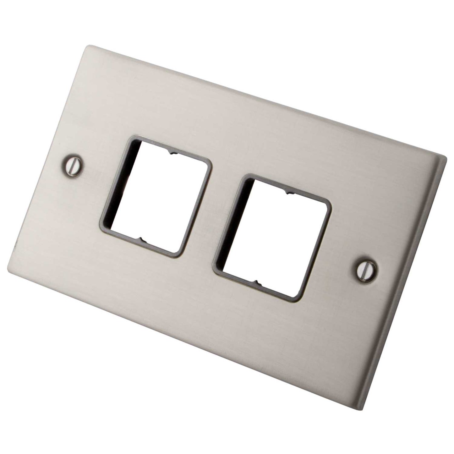 M2 Decorative 2 Gang 4 Module Front Plate Grey Insert Brushed Stainless Steel