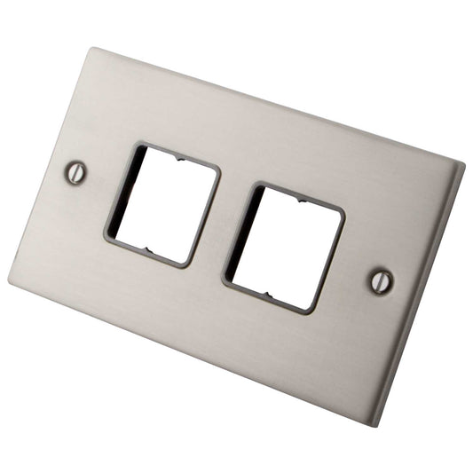 M2 Decorative 2 Gang 4 Module Front Plate Grey Insert Brushed Stainless Steel