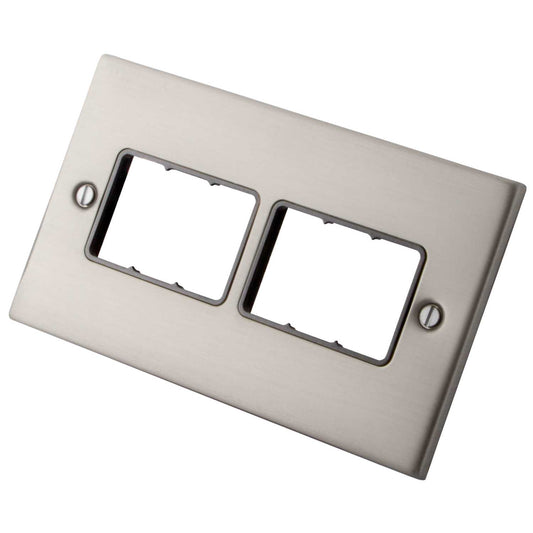 M2 Decorative 2 Gang 6 Module Front Plate Grey Insert Brushed Stainless Steel