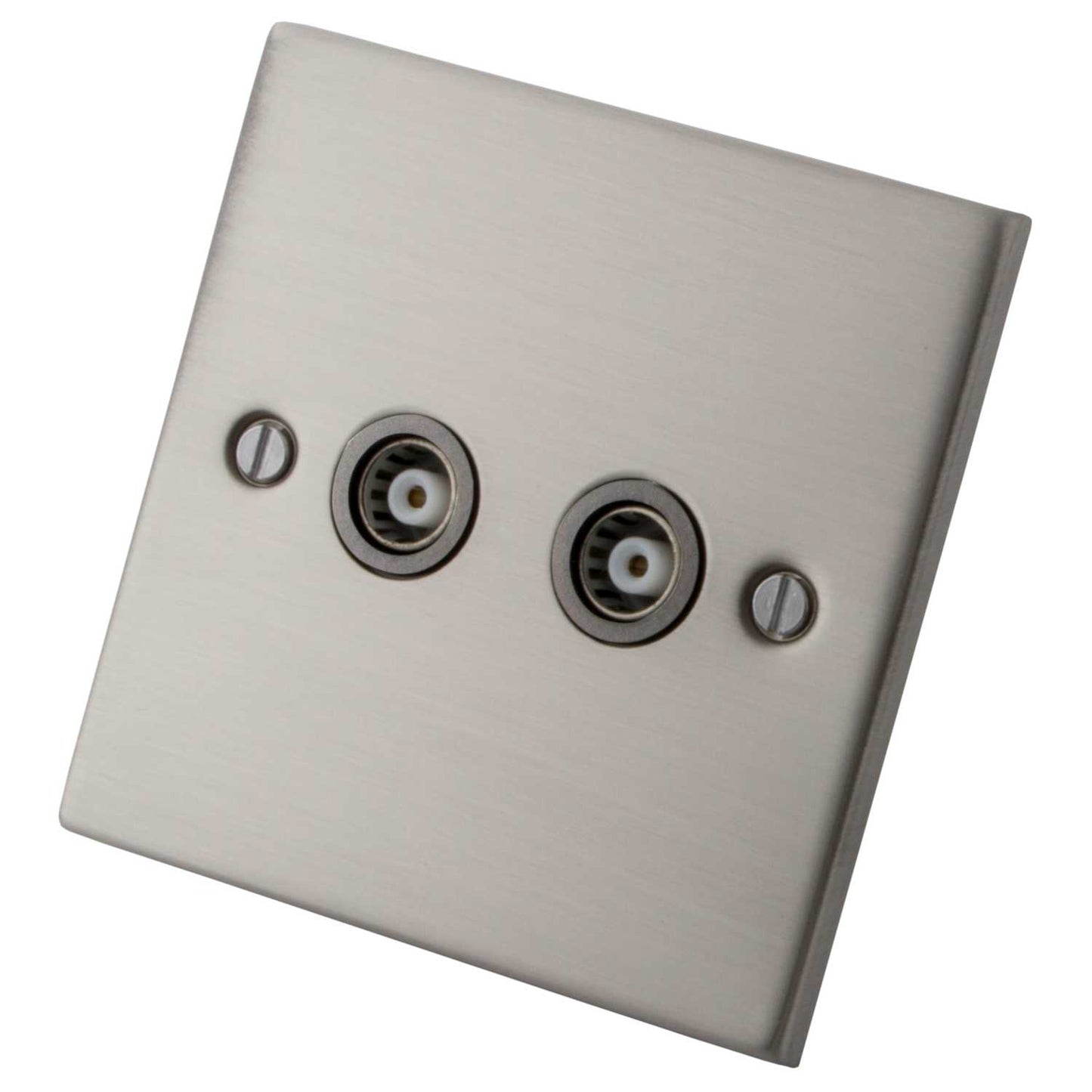 M2 Decorative 2 Gang Coaxial Socket Grey Insert Brushed Stainless Steel