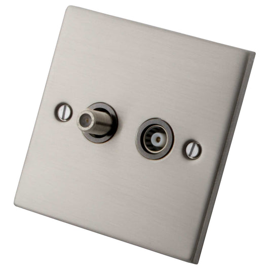 M2 Decorative 1 Gang Satellite and Coaxial Socket Grey Insert Brushed Stainless Steel