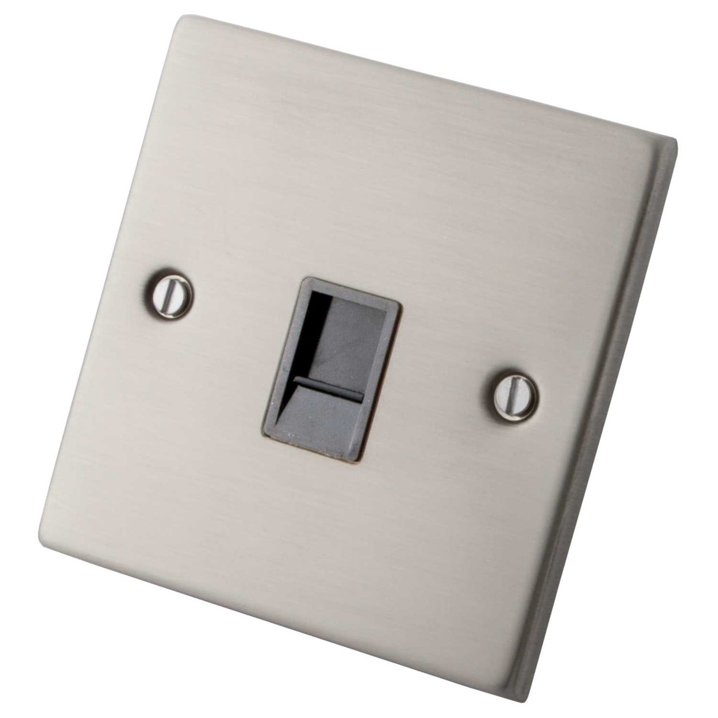 M2 Decorative 1 Gang RJ11 Telephone Outlet Grey Insert Brushed Stainless Steel