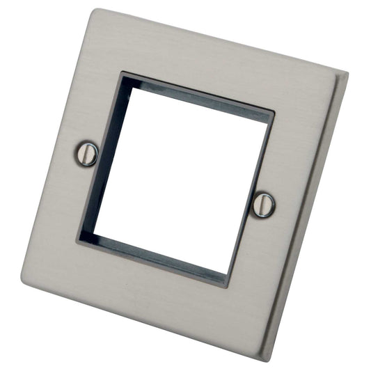 M2 Decorative 1 Gang 2 Euro Module Front Plate Grey Insert Brushed Stainless Steel