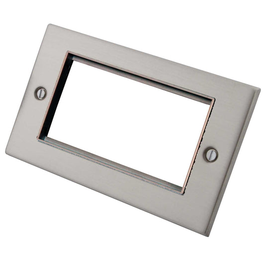 M2 Decorative 2 Gang 4 Euro Module Front Plate Grey Insert Brushed Stainless Steel
