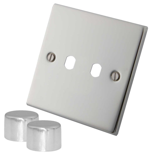 M2 Decorative 2 Gang Unfurnished Dimmer Plate Polished Stainless Steel