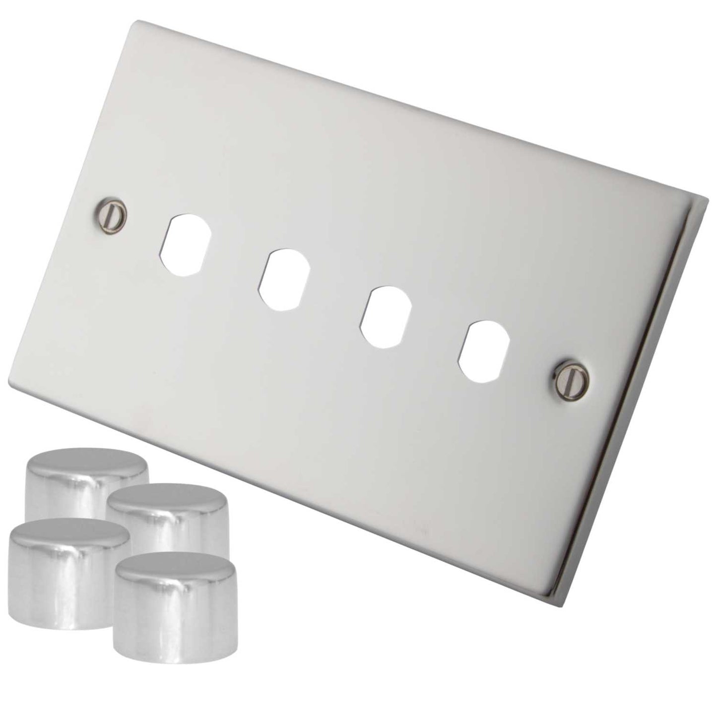 M2 Decorative 4 Gang Unfurnished Dimmer Plate Polished Stainless Steel