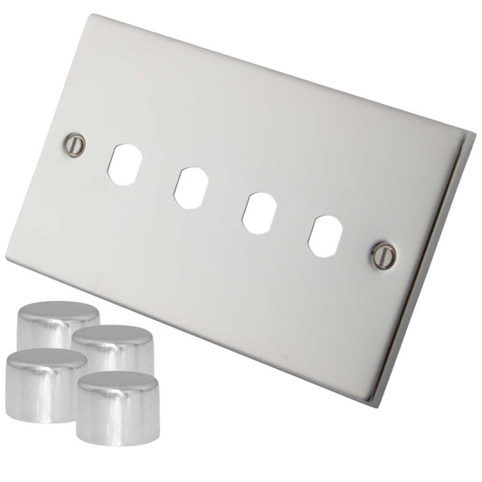 M2 Decorative 4 Gang Unfurnished Dimmer Plate Polished Stainless Steel