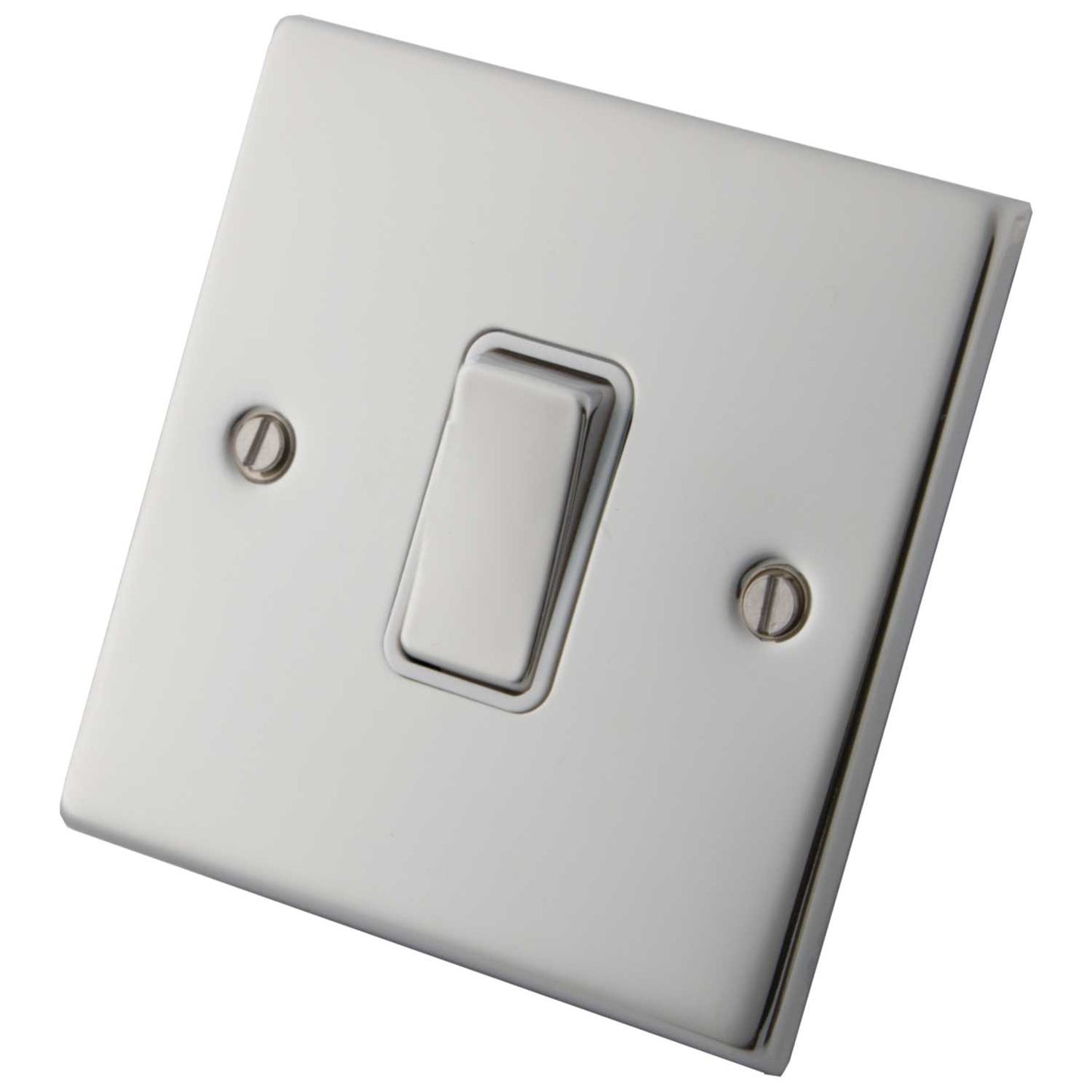 M2 Decorative 10A 1 Gang 2 Way Light Switch Metal / White Insert Polished Stainless Steel