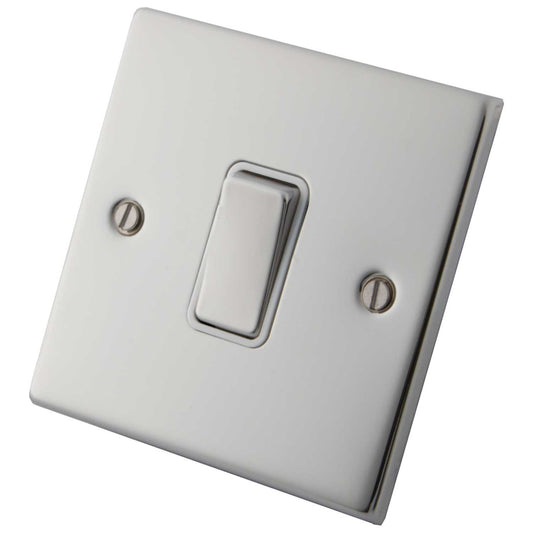 M2 Decorative 10A 1 Gang 2 Way Light Switch Metal / White Insert Polished Stainless Steel