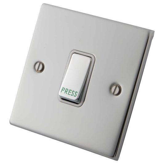 M2 Decorative 10A 1 Gang 2 Way Retractive Switch White Insert Polished Stainless Steel