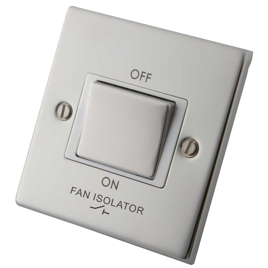 M2 Decorative 10A Triple Pole Fan Isolator Metal / White Insert Polished Stainless Steel