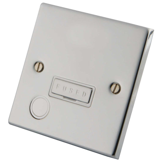 M2 Decorative 13A Unswitched Fused Spur With Flex Outlet White Insert Polished Stainless Steel