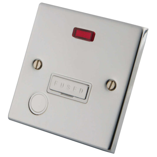 M2 Decorative 13A Unswitched Fused Spur Neon White Insert Polished Stainless Steel