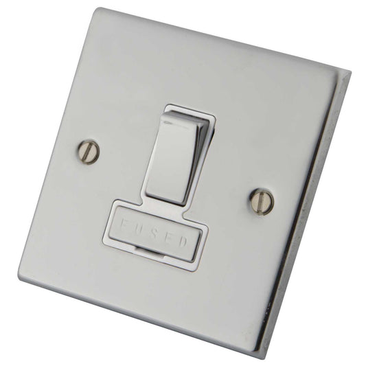 M2 Decorative 13A Switched Fused Spur Metal / White Insert Polished Stainless Steel