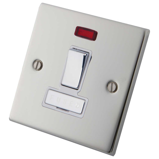 M2 Decorative 13A Switched Fused Spur with Neon Metal / White Insert Polished Stainless Steel